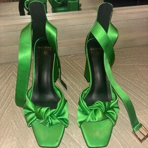 Balmain Green Satin Women's Heels